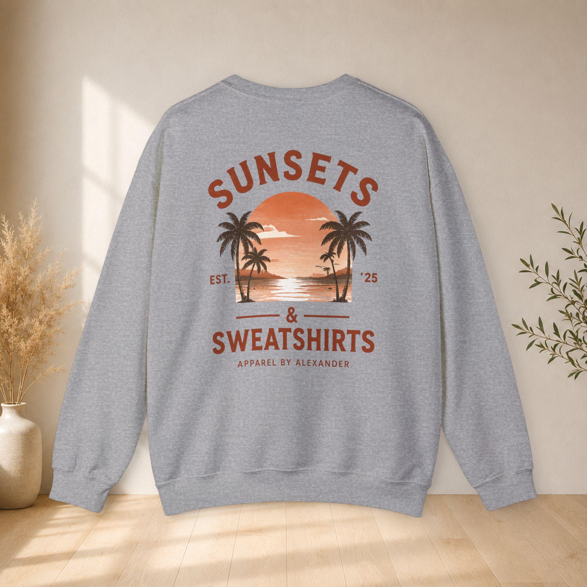 Sunsets & Sweatshirts Crewneck Sweatshirt | Palm Tree Sunset Graphic