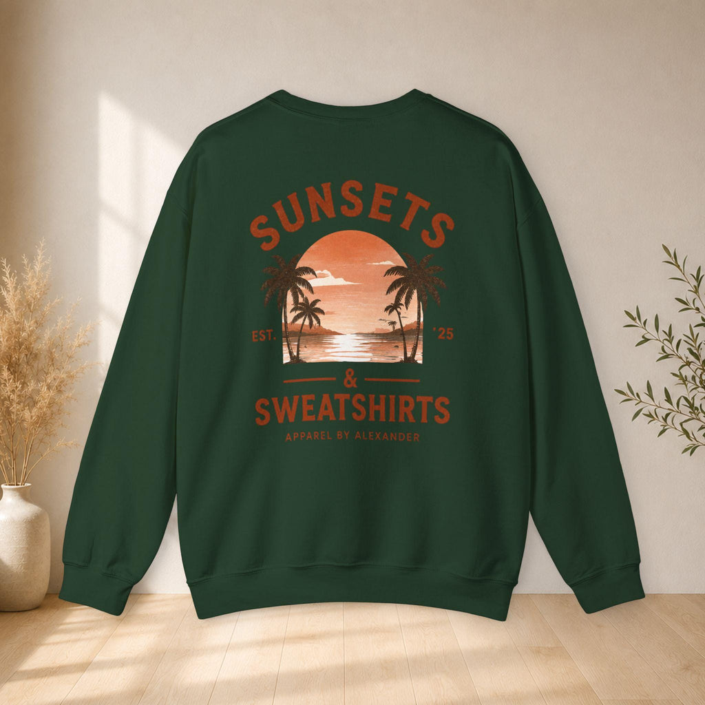 Sunsets & Sweatshirts Crewneck Sweatshirt | Palm Tree Sunset Graphic