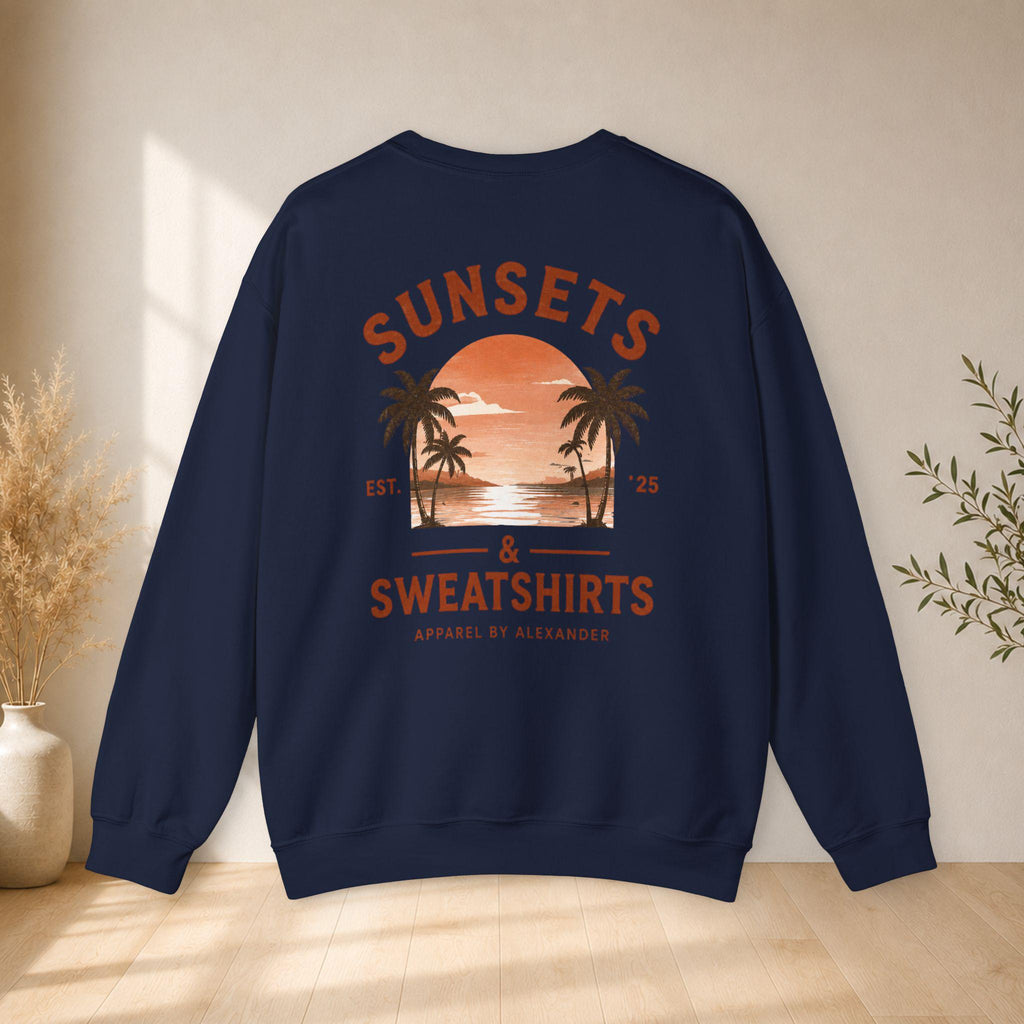 Sunsets & Sweatshirts Crewneck Sweatshirt | Palm Tree Sunset Graphic
